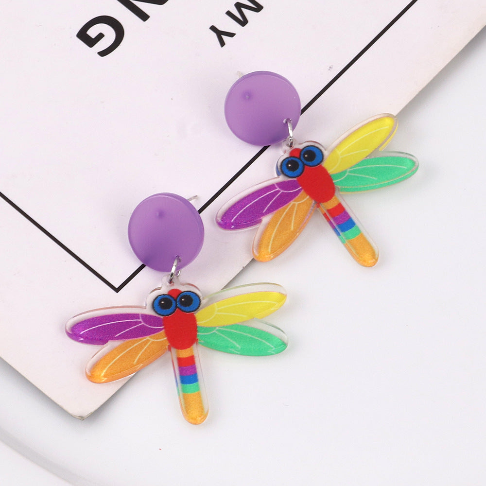 Wholesale Fashion Dragonfly Heart Rainbow Horse Acrylic Earrings