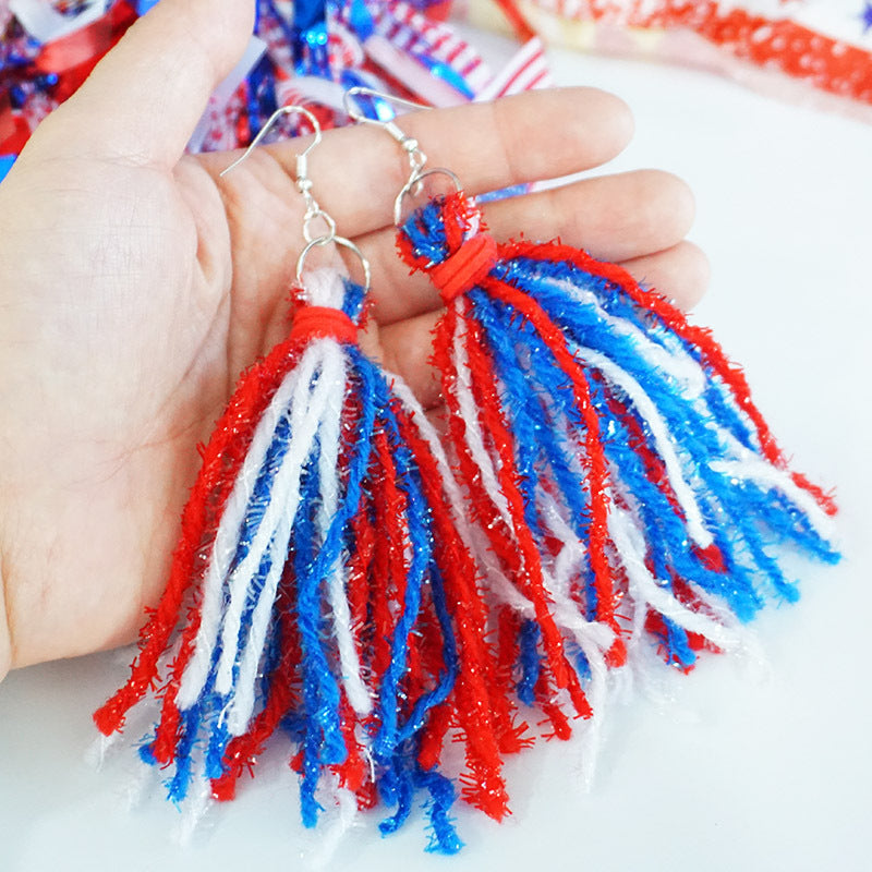 Wholesale July 4th Patriotic Jewelry Independence Day Handmade Long Bohemian Tassel Earrings