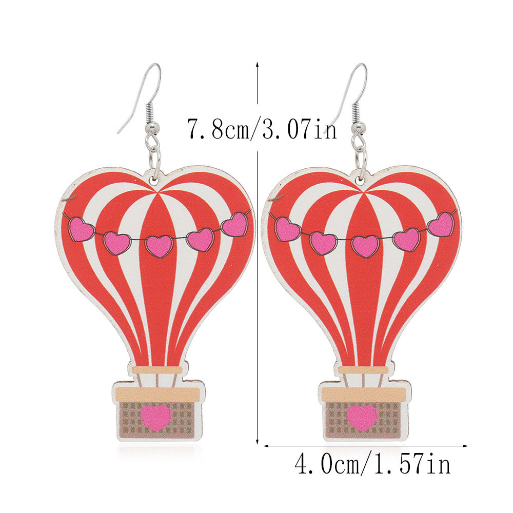 Wholesale Valentine's Day Love Truck Balloon Red Lip Wooden Earrings