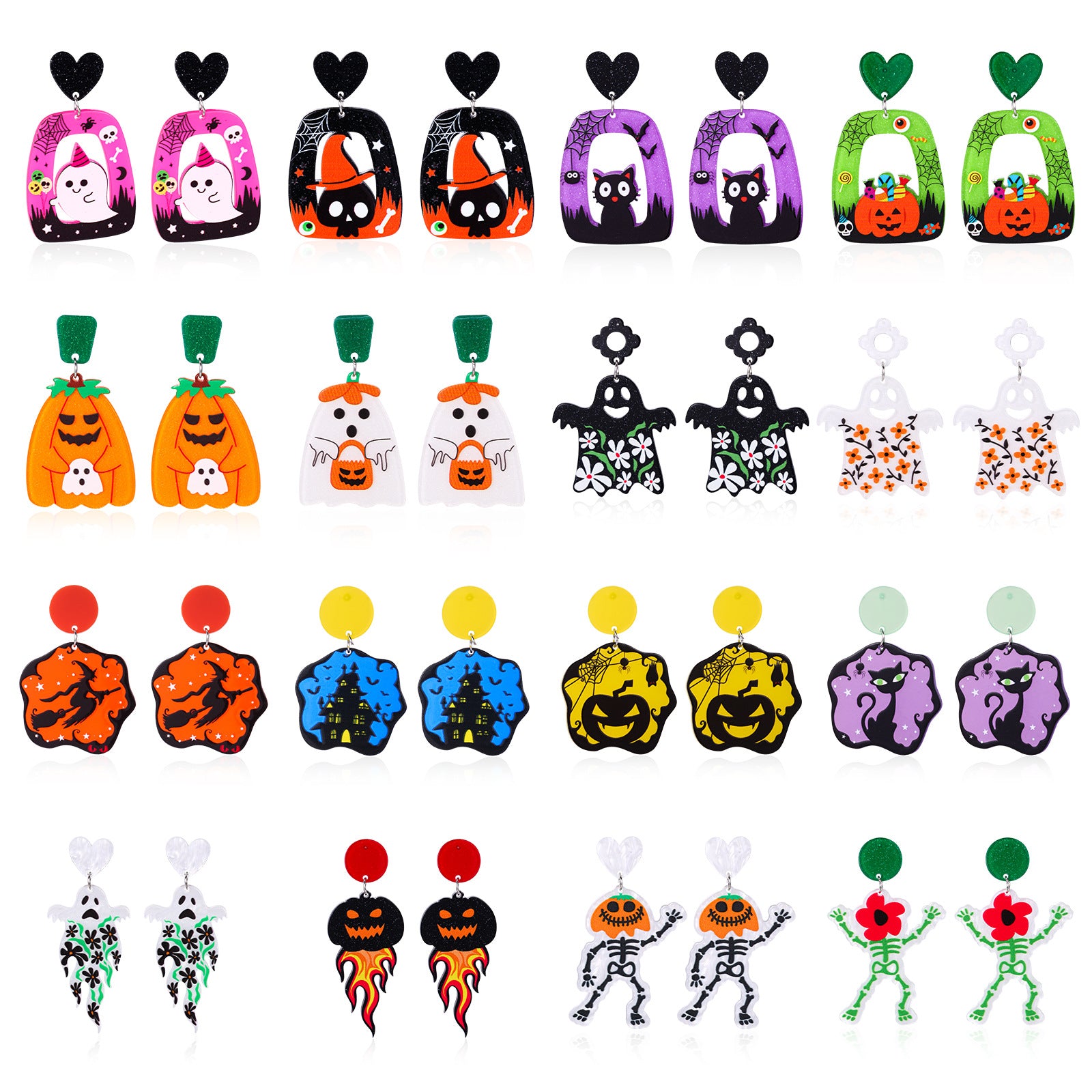 Wholesale  Acrylic Pumpkin Ghost Skull Drop Earrings For Women Party Wear Jewelry Accessory Gift Boutique Resale