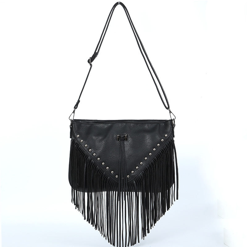 Wholesale PU Rivet Tassel Shoulder Bag