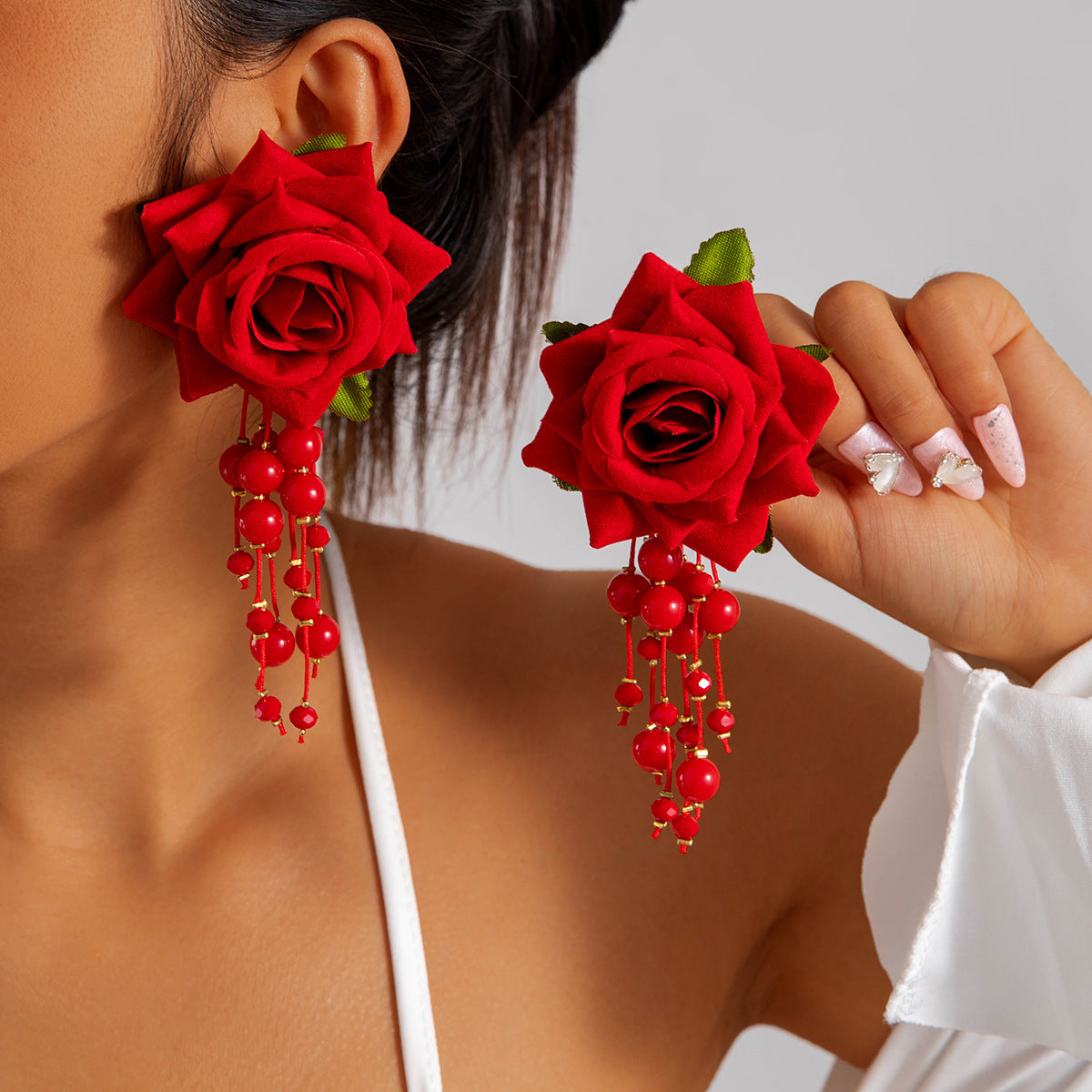 Wholesale Colorful three-dimensional rose flower earrings