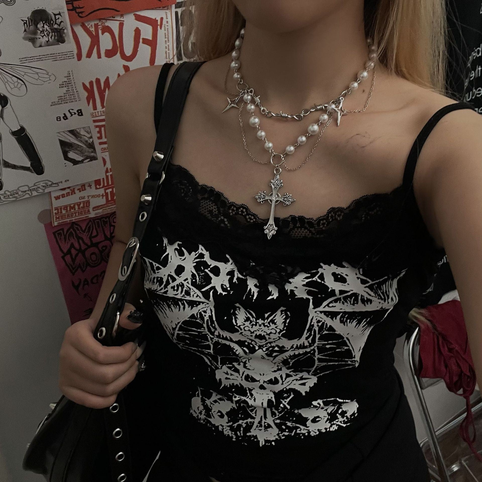 Wholesale Vintage Dark Cross Bead Necklace