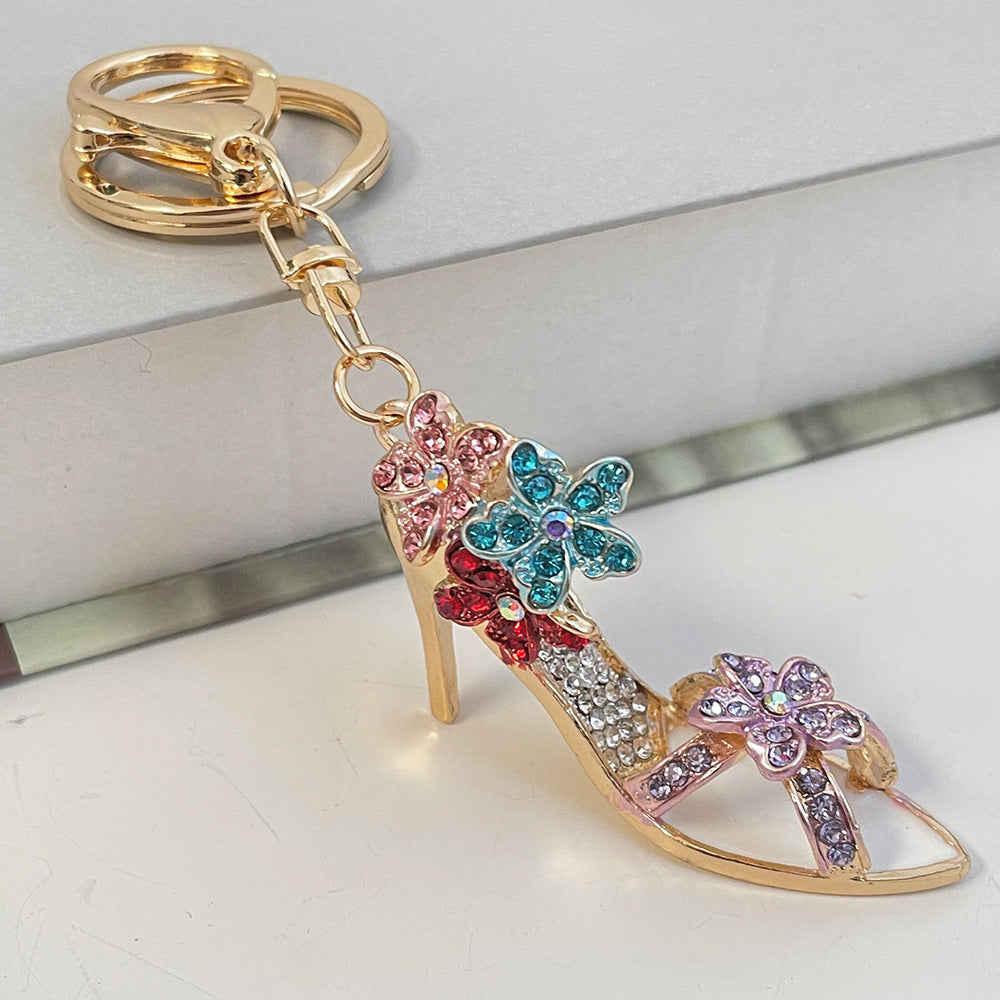 Wholesale Colorful diamond high heels car keychain
