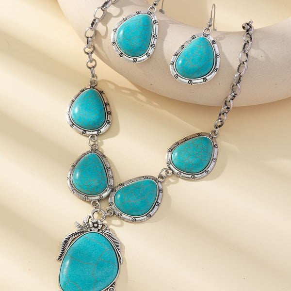 Wholesale Western style exaggerated retro alien earrings turquoise earrings necklace
