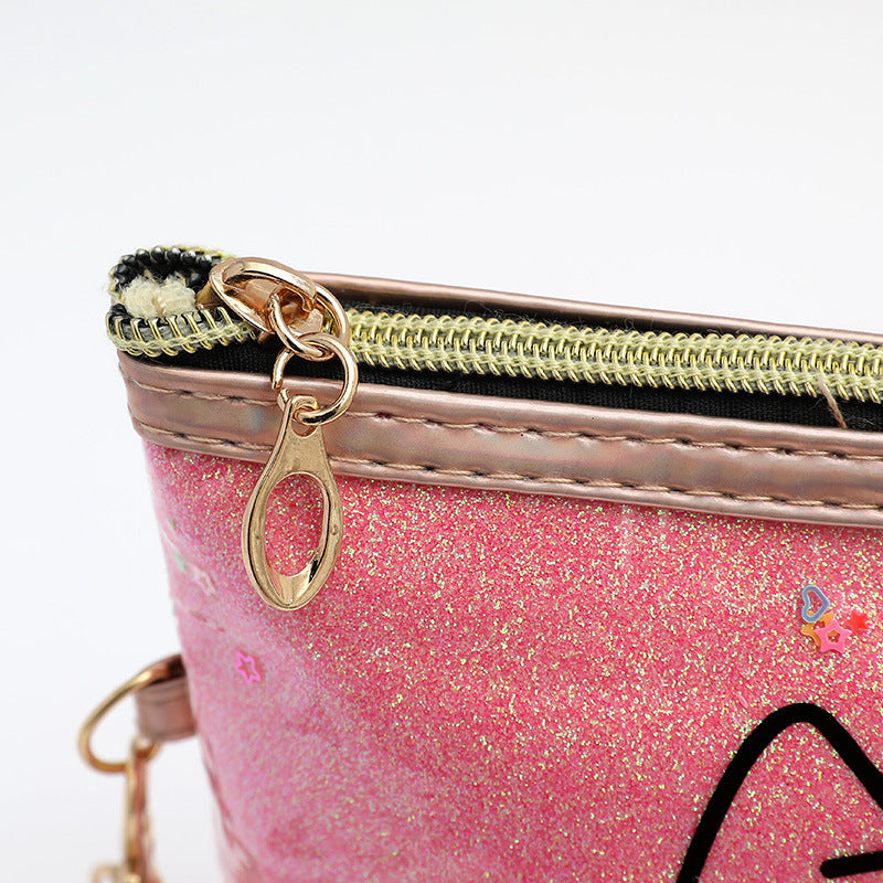 Wholesale Cat cartoon cosmetic bag quicksand pencil case cosmetic bag