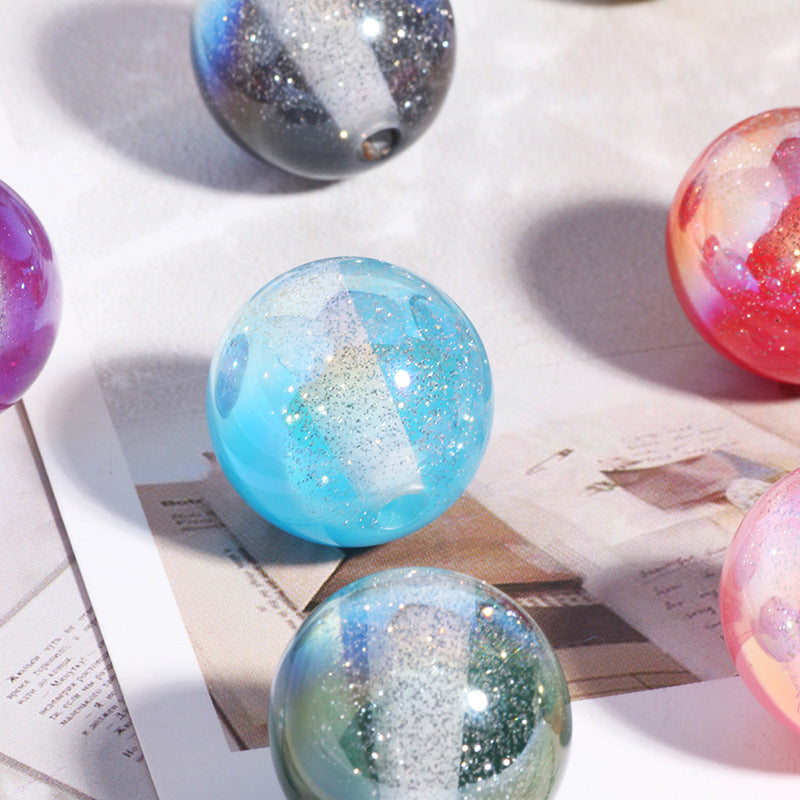 Wholesale 10pcs Fine glitter cat's eye starry sky starry diamond ball straight hole beads