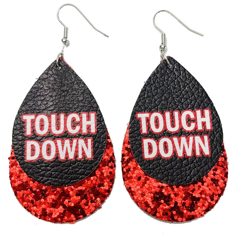 Wholesale 2 Pair/Pack Sports Rugby Field Cheer Leather Drop Shape Double Layer Earrings