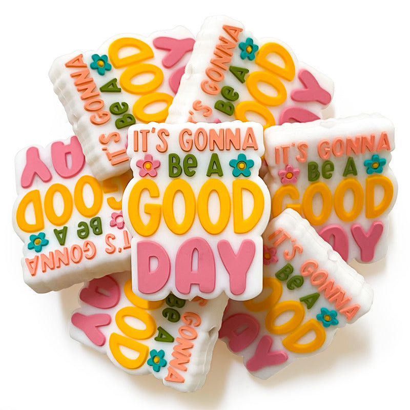 Wholesale 10PCS English Letters Good Day Silicone Beads