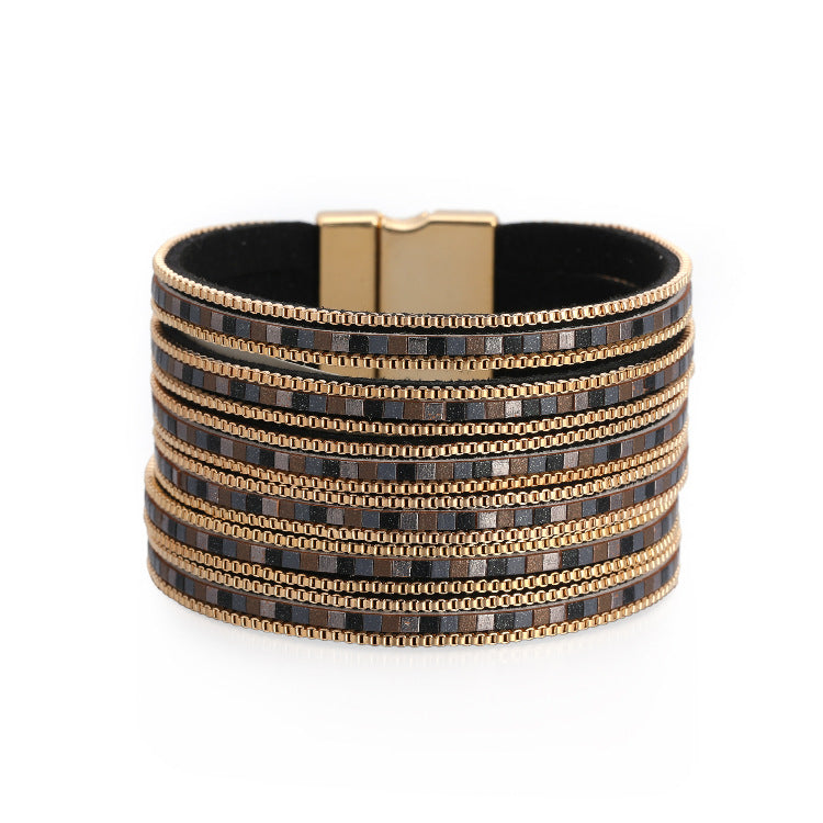 Wholesale Bohemian Ethnic Style Multi-layer Color Matching Chain Magnetic Buckle Alloy Bracelet