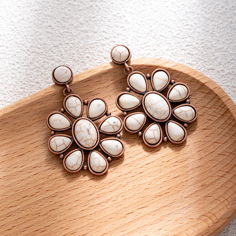 Wholesale Bohemian style turquoise flower earrings