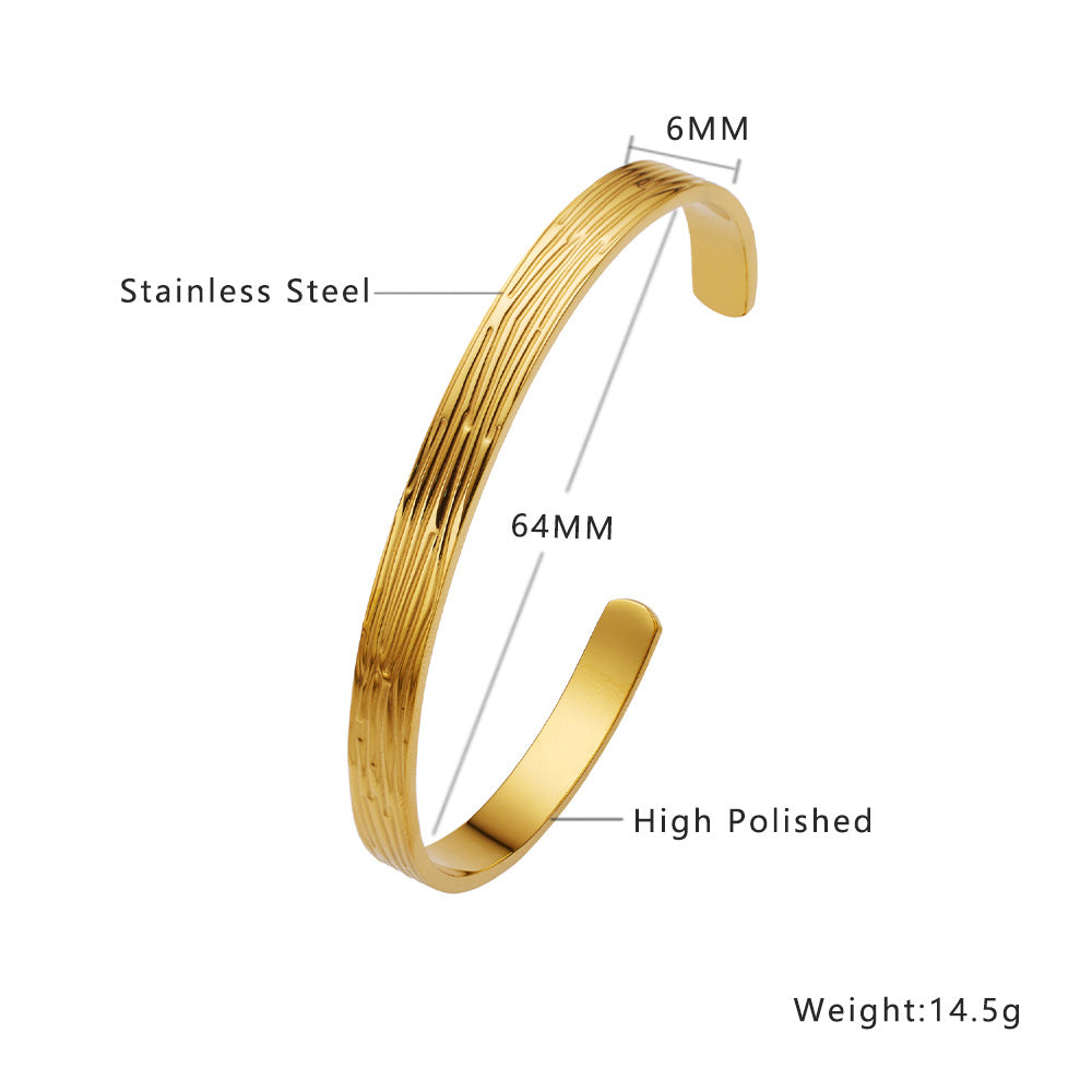 Wholesale C-shaped Non-fading Heavy Hammered Gold Irregular Titanium Steel Bracelet