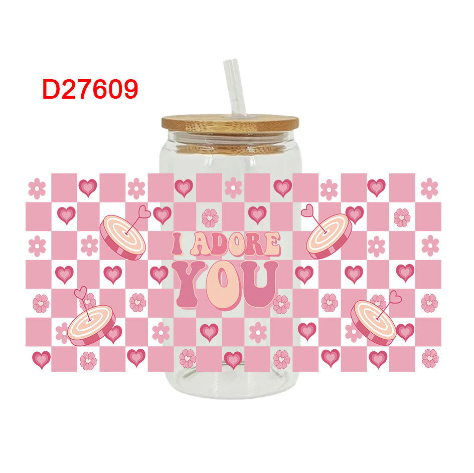 Wholesale Pink Car Love Valentine's Day 16oz Cup UV DTF Wraps