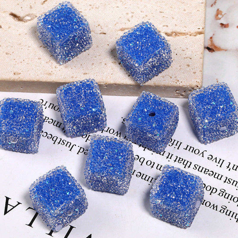 Wholesale 5pcs  Glittery candy-colored rhinestone soft candy square beads