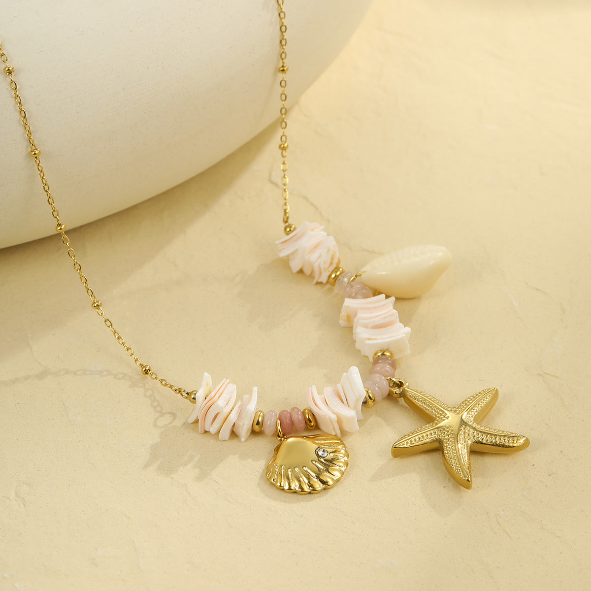 Ocean Vacation Summer Shell Starfish Necklace 18k Stainless Steel Clavicle Chain Necklace Jewelry