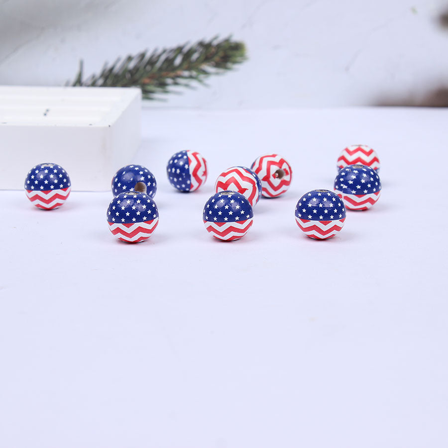 Wholesale 20pcs Five-pointed Star American Independence Day Colorful Wooden Beads