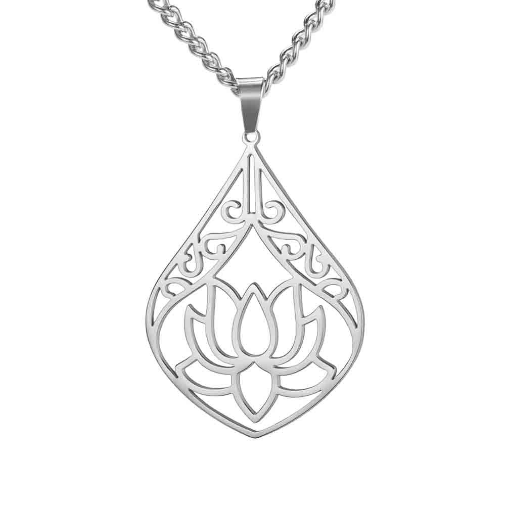 Wholesale Fashion Hollow Lotus Moon Stainless Steel Women's Necklace
