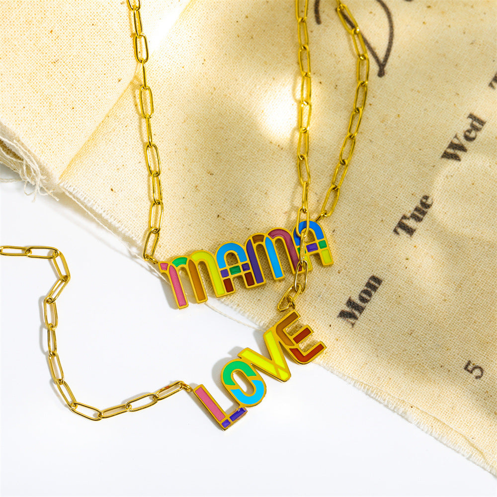 Wholesale Letter Rainbow Pendant Titanium Steel Necklace