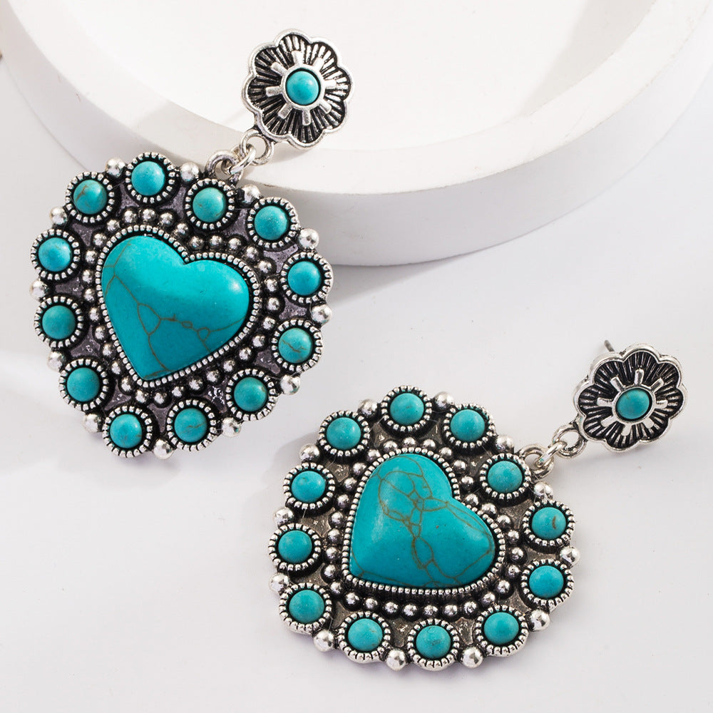 Wholesale Vintage silver-plated diamond turquoise heart pendant
