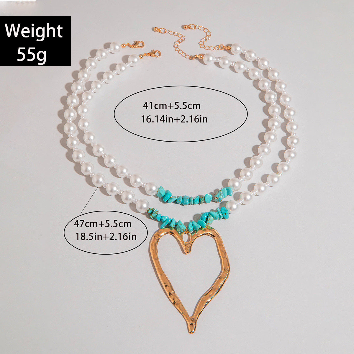 Wholesale Vintage Heart Imitation Pearl Turquoise Necklace