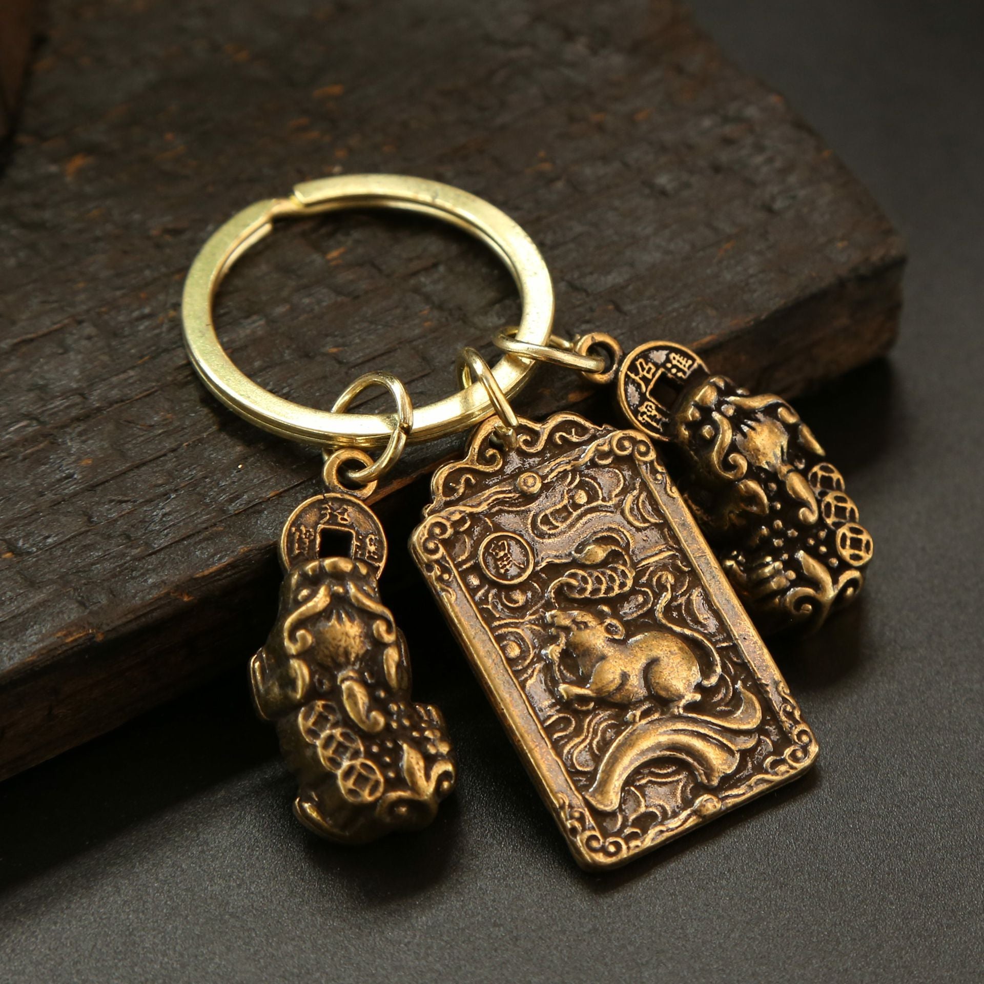 Wholesale Brass Biting Money Pixiu Twelve Zodiac Key Chain Set