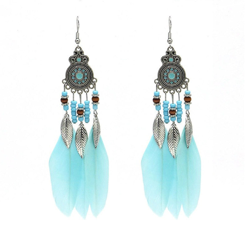 Wholesale Bohemian Feather Vintage Tassel Earrings