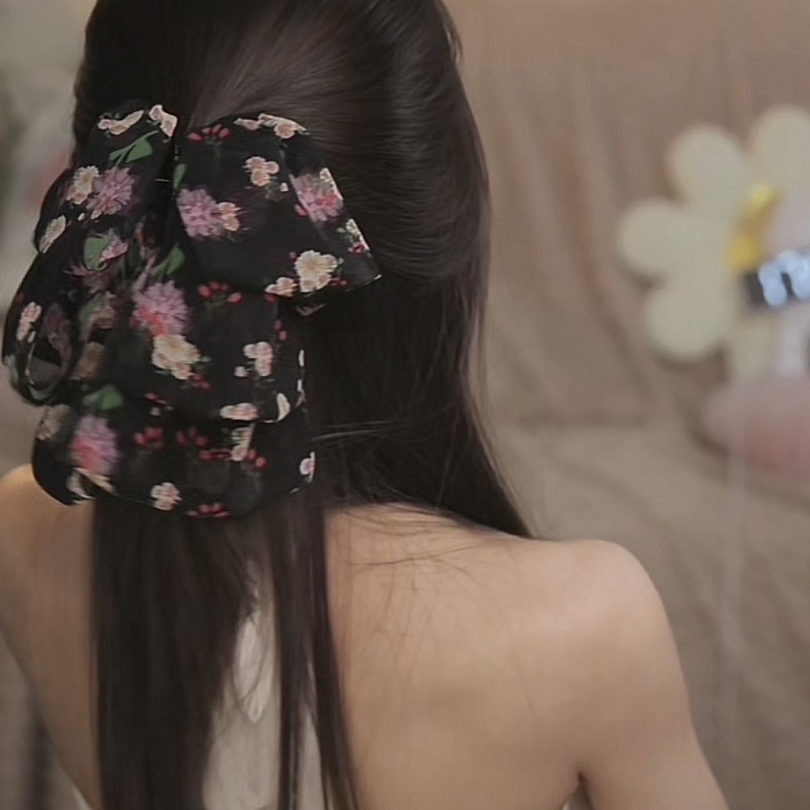 Wholesale Chiffon Fabric Romantic Floral Print Bow Gripper