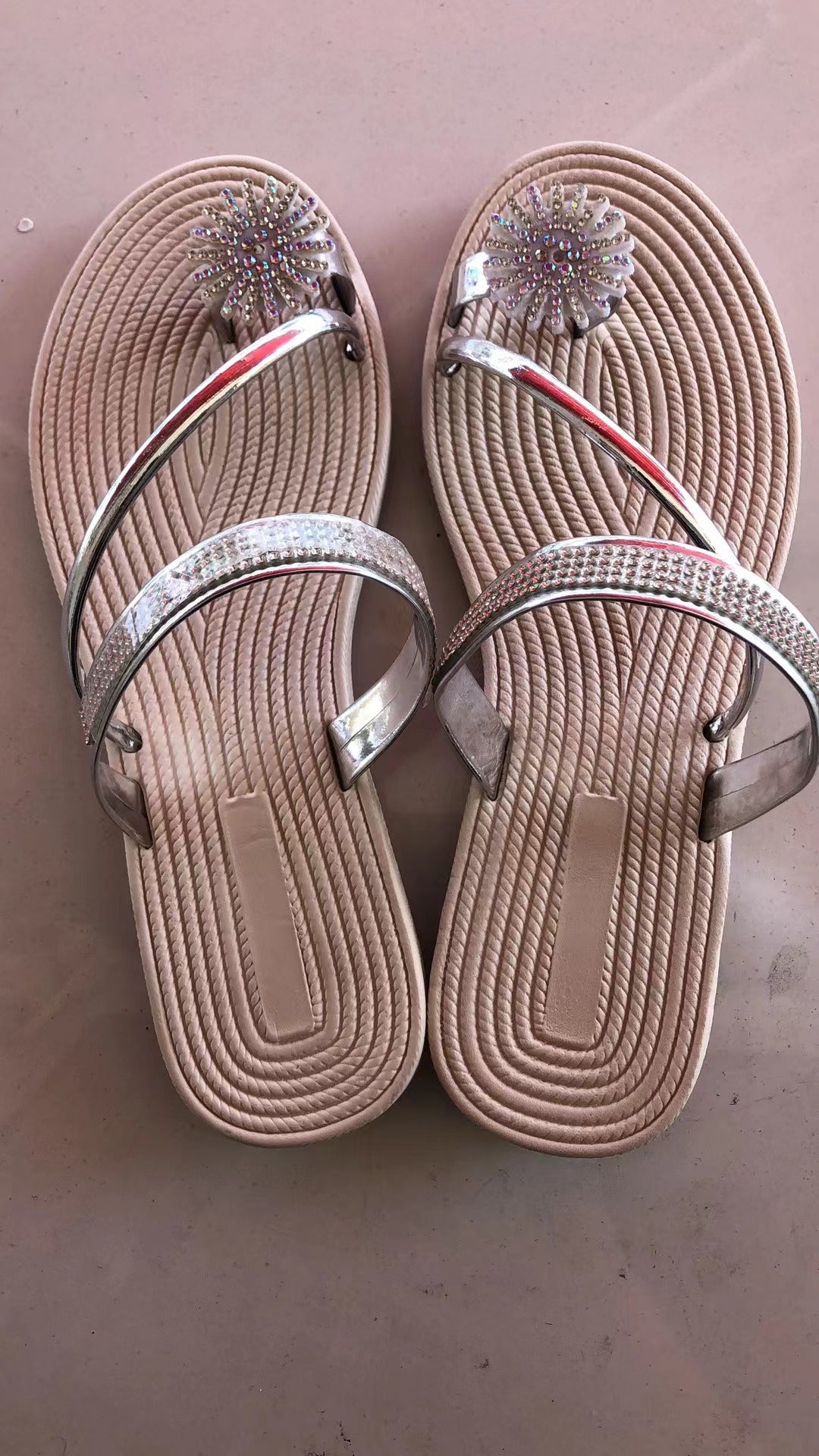 Wholesale Sand Toe Rhinestone Flat Slippers