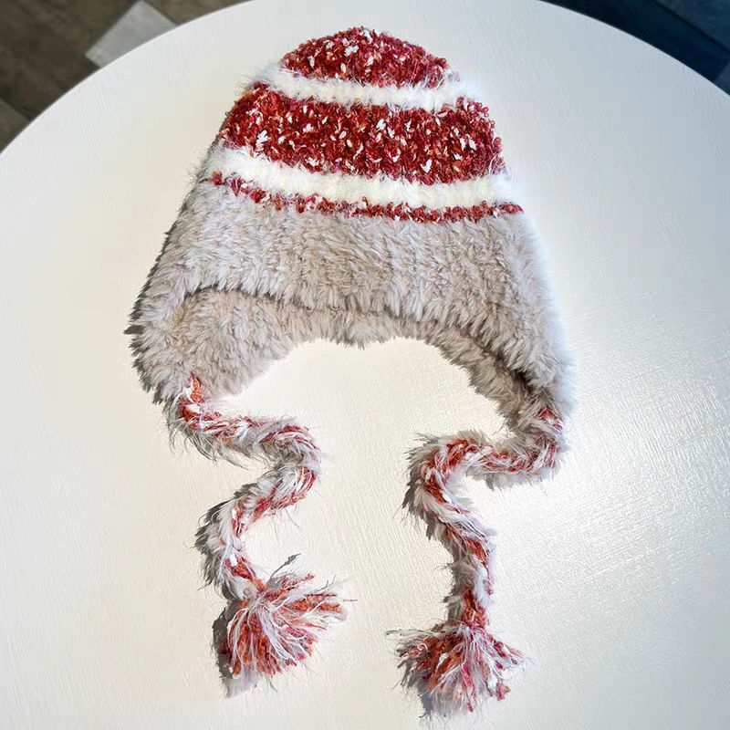 Wholesale Striped Stitching Plus Velvet Thick Warm Ear Protection Wool Hat