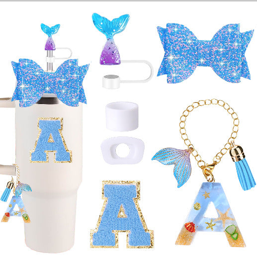 Wholesale Swallowtail bow decoration colorful sequins resin pendant flower straw cap letter cup sticker