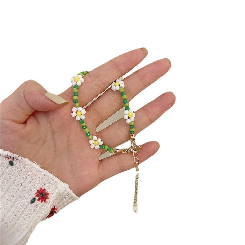 Wholesale Cute Beaded Candy Color Flower Rice Beads Glass Bracelet