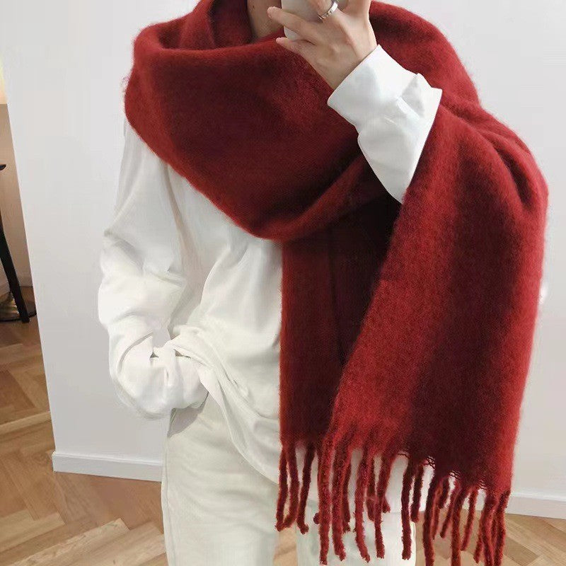 Wholesale Autumn and Winter Thickened Warm Thick Fringed Soft and Waxy Versatile Solid Color Imitation Cashmere Scarf
