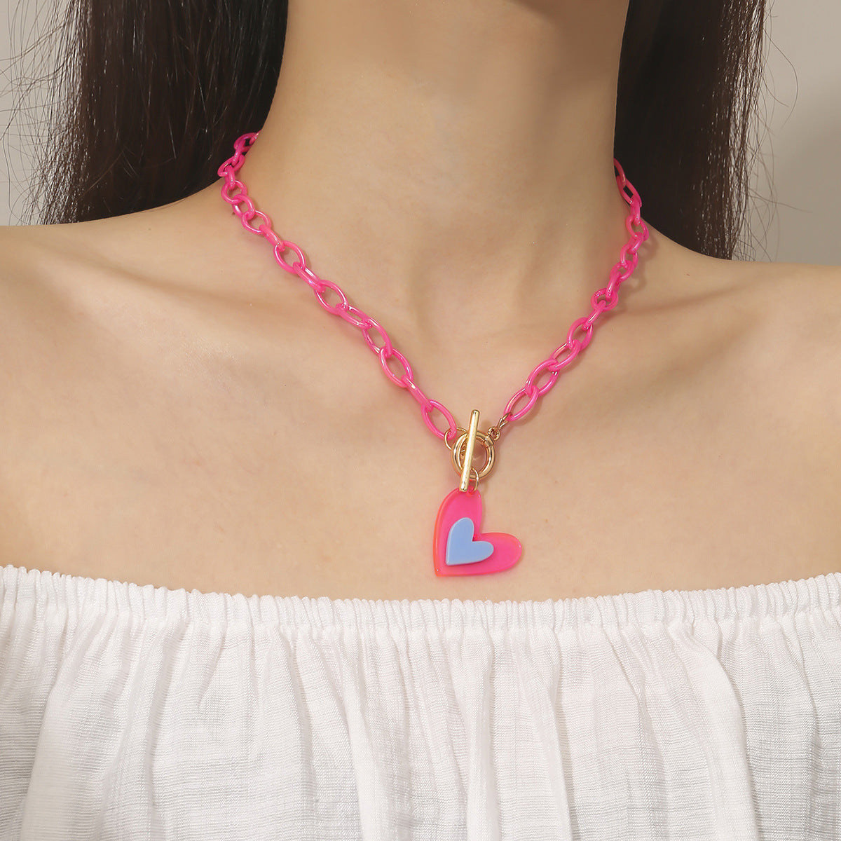 Wholesale Valentine's Day Colored Love Acrylic Necklaces