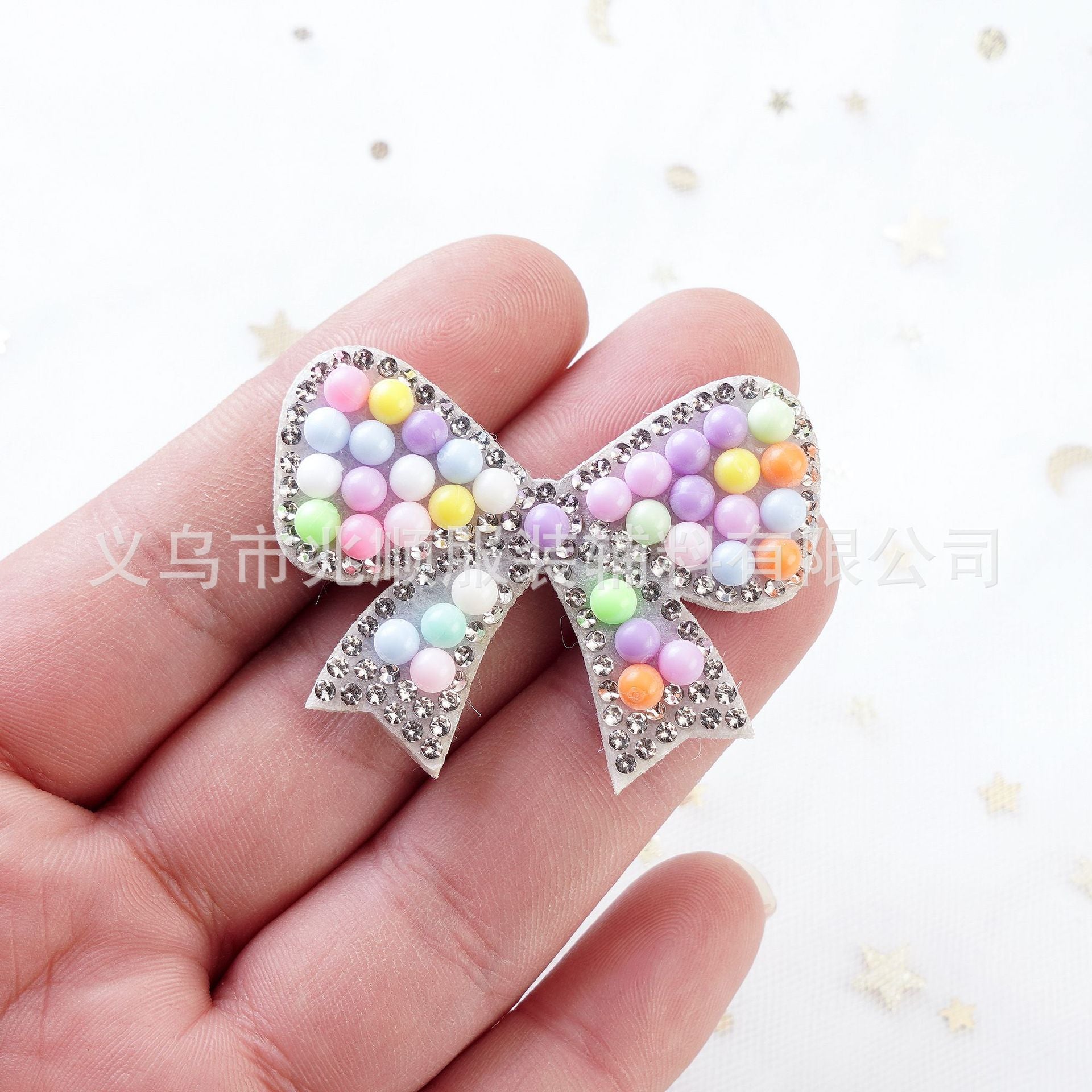 Wholesale 10pcs Cartoon bow colored pearl rhinestone embroidery DIY Patches