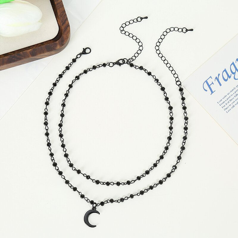 Wholesale Simple Design Sense Niche Star Tassel Crescent Necklace