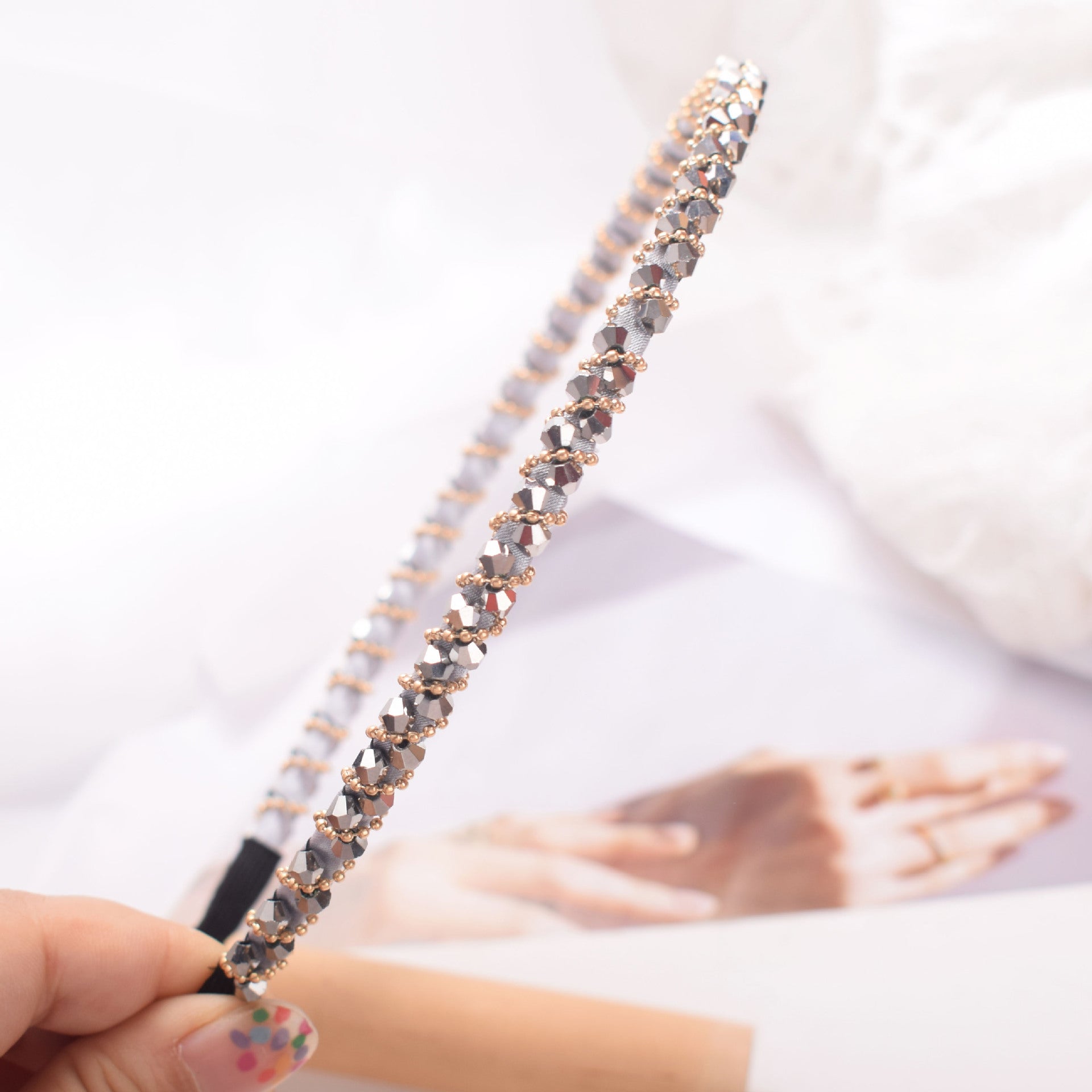 Wholesale Crystal Hand Braided Thin Edge Headband