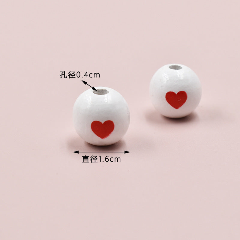 Wholesale  10pcs Valentine' s Day Series Wooden Printed Peach Heart Beads  Wood Beads
