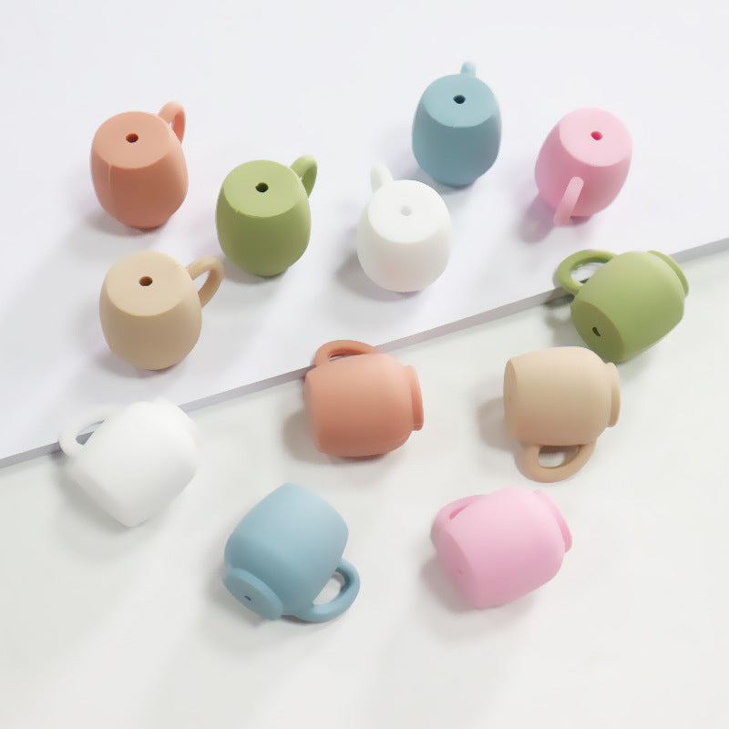 Wholesale 10pcs Three-dimensional Cup Creative Baby Teething Round Beads DIY Accessories Silicone Printed Beads
