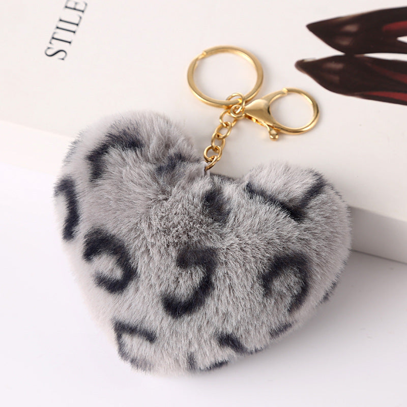 Wholesale Leopard Print Love Plush Ball Keychain