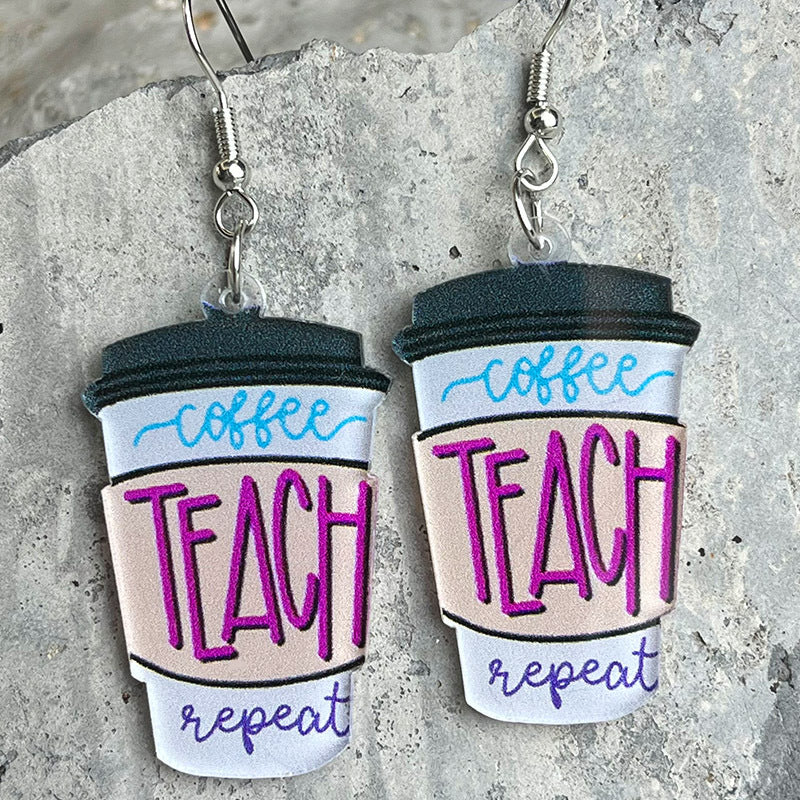 Wholesale 2pcs Teacher Gift Coffee Cup Apple Acrylic Earrings