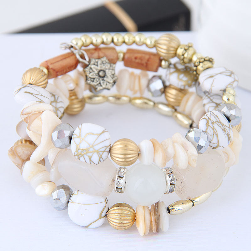 Wholesale Bohemian style vintage crystal stone turquoise agate beaded bracelet