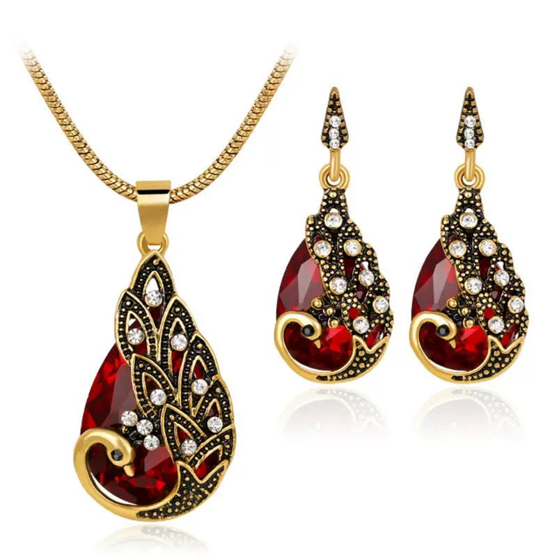 Wholesale Pink and white five petal flower necklace earring set