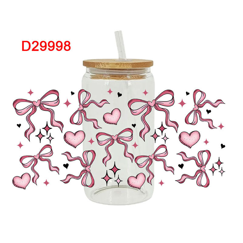 Wholesale Pink Cartoon Bow 16oz Cup UV DTF Wraps