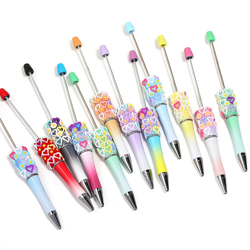 Wholesale 10pcs Wholesale 10pcs Beadable Pensdiy Resin Heart Daisy Baby's Breath Bead Pen