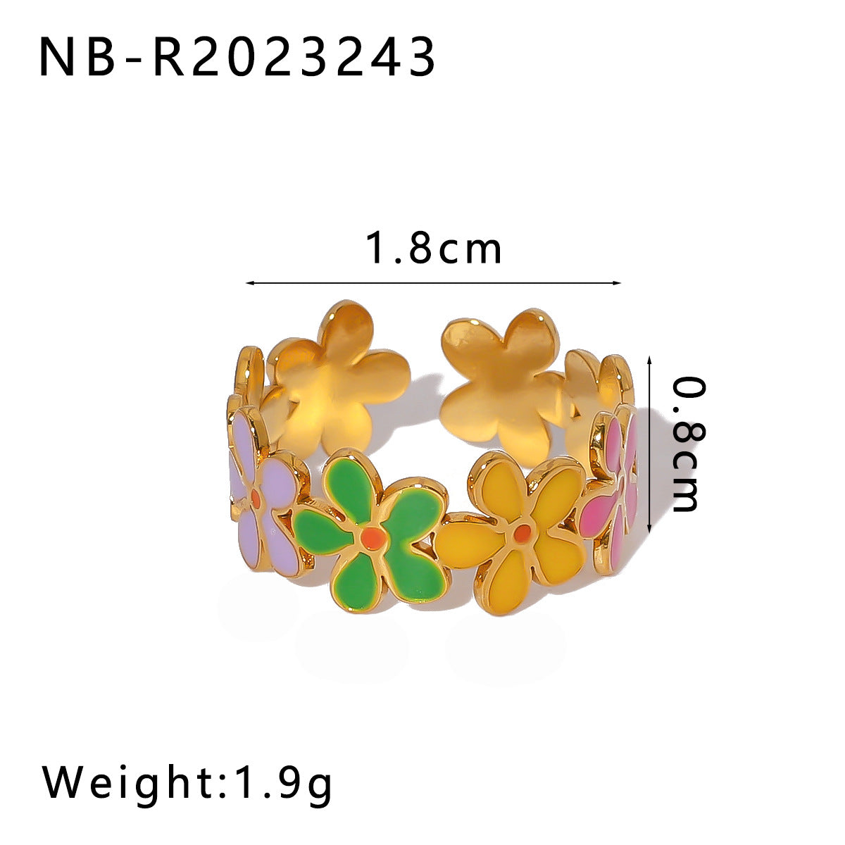 Wholesale Stainless Steel Enamel Oil Drip Colorful Flower Love Adjustable Titanium Steel Bohemian Style Open Rings