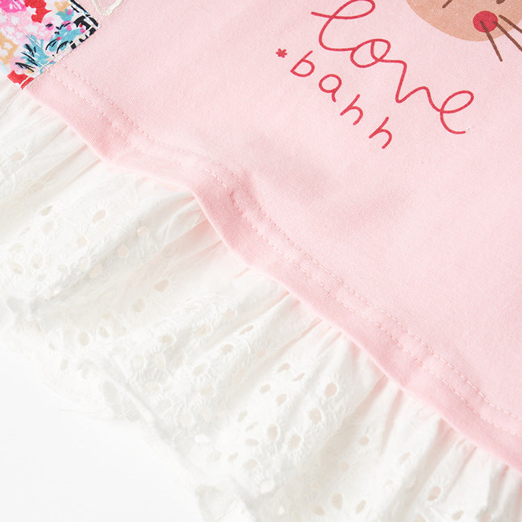 Wholesale Girls Rabbit Print Half Sleeve Tops