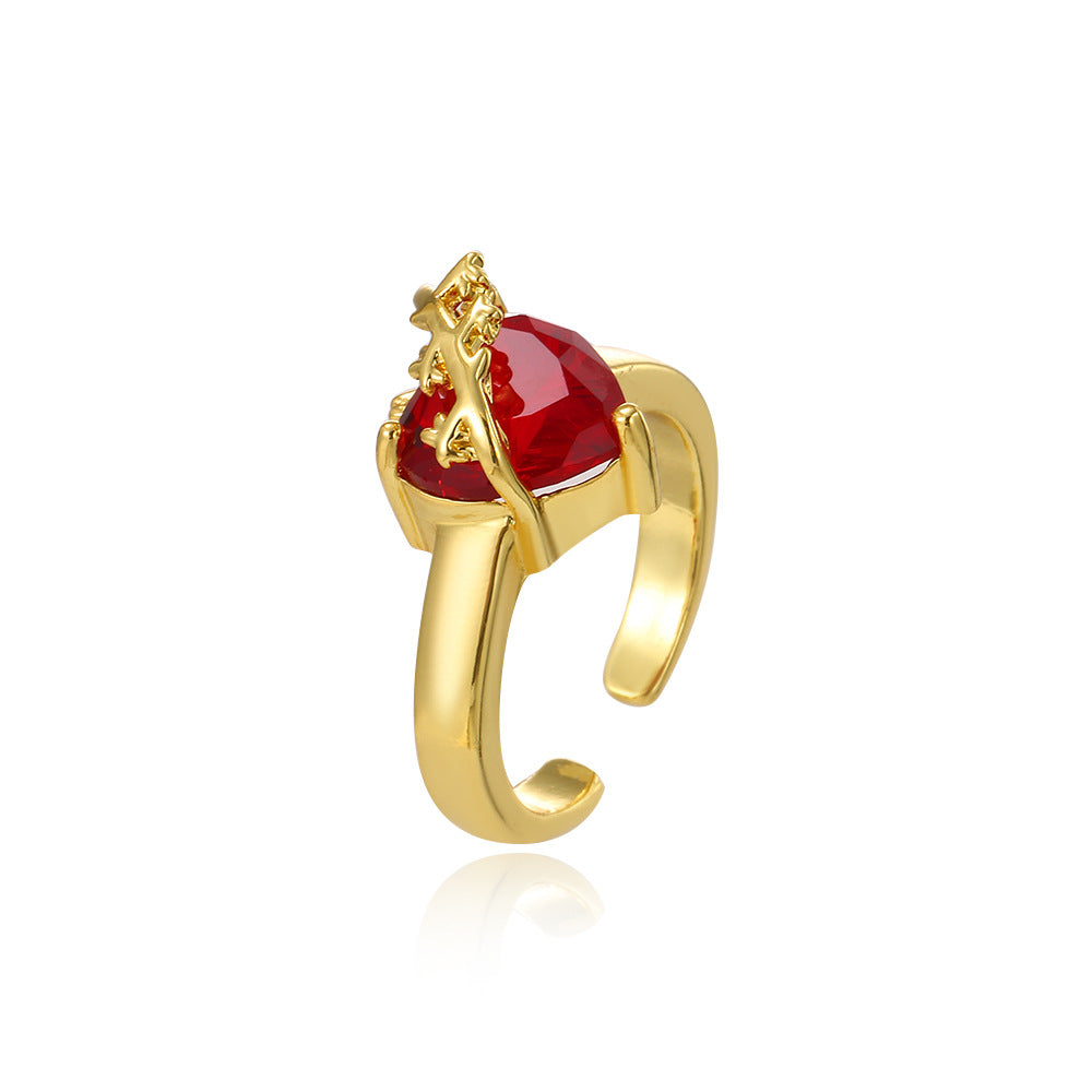 Wholesale Red Crown Heart Zircon Open  Charm   Ring
