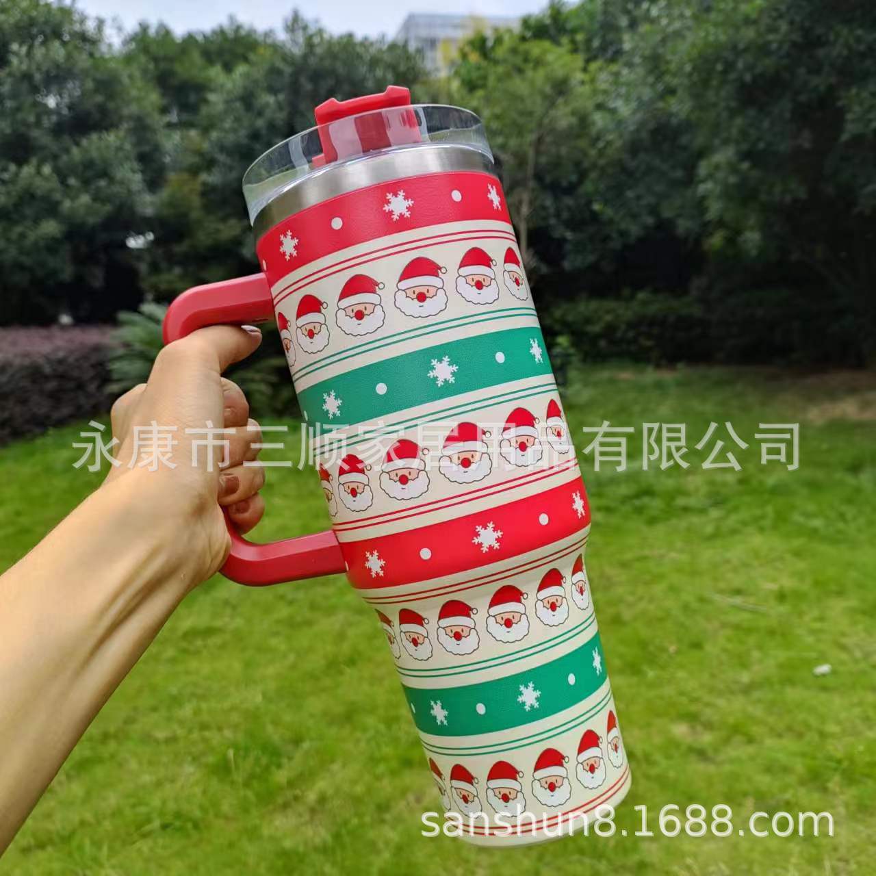 Wholesale 40oz Christmas handle car thermos cup with straw to keep cold Tumbler ice cup