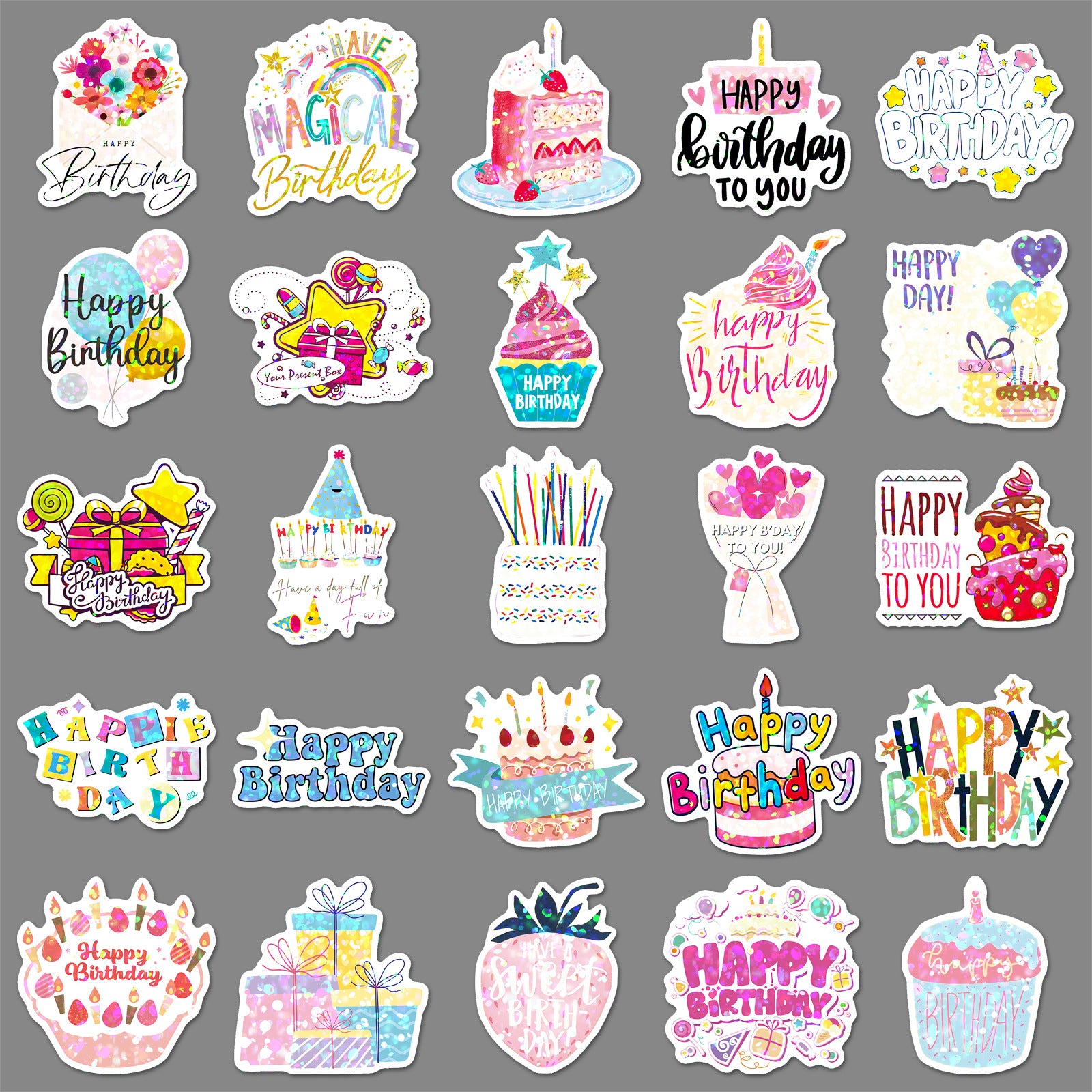 Wholesale 50pcs/pack Glitter Laser Happy Birthday Stickers
