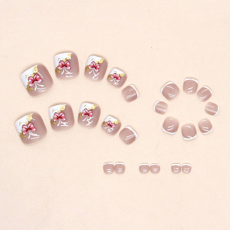 Wholesale White French Cute Pink Butterfly Feet Nail Stickers